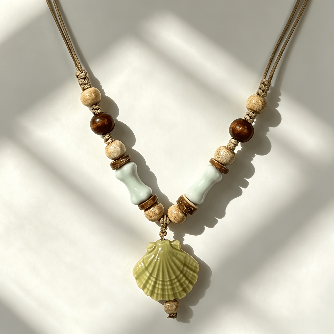 Bohemian Beach Style Ceramic Scallop Weave Necklace